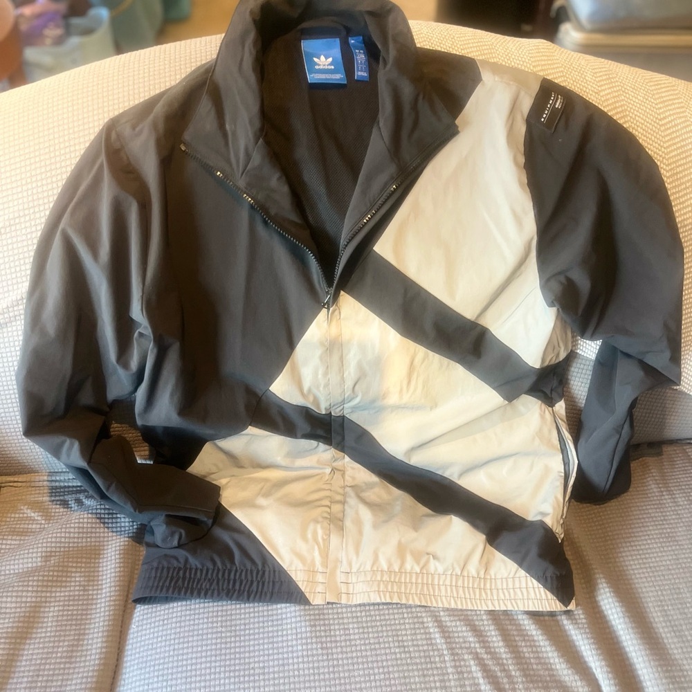 Adidas Men's Black and Cream Windbreaker worn twice